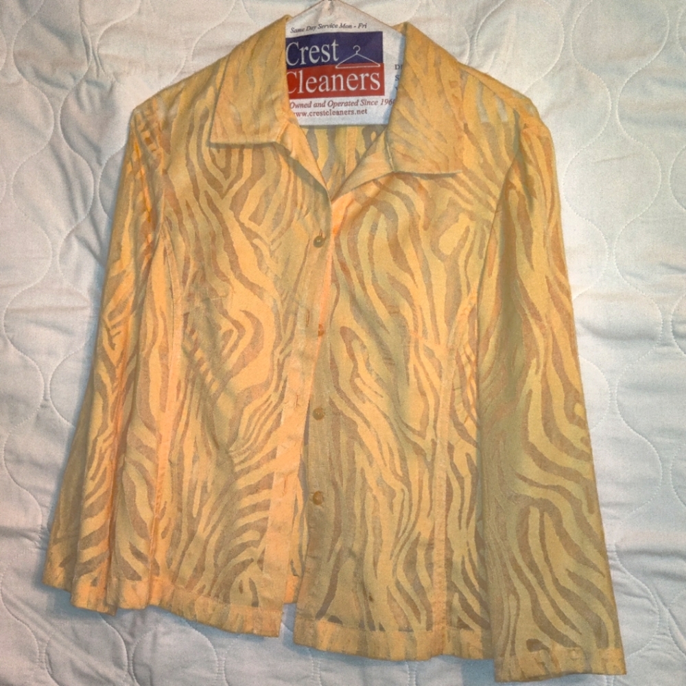 Sheer yellow zebra print button down